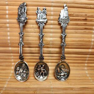 Holland Souvenir Spoons Set of 3 Dutch Figures & Ship Scenes